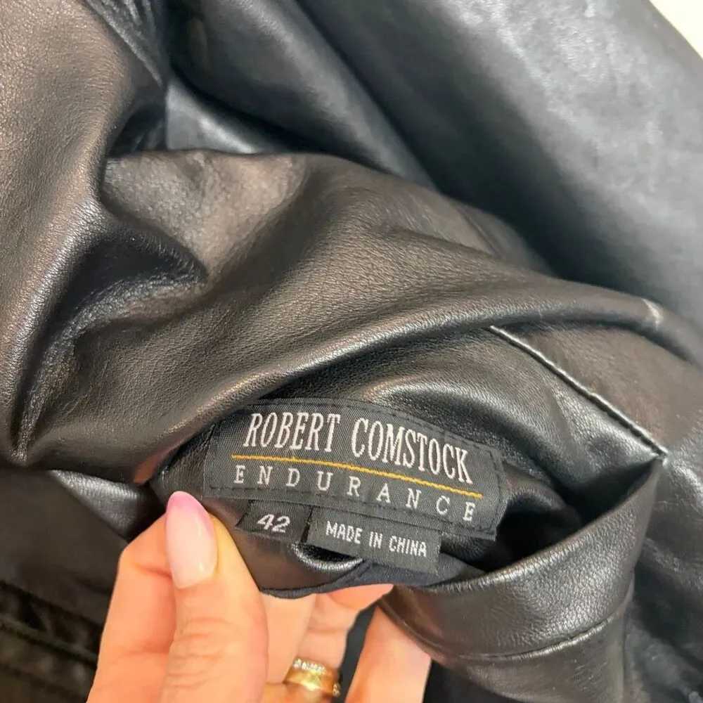 Robert Comstock Leather Jacket Mens 42 Black Reversible Endurance Lined Zip Up